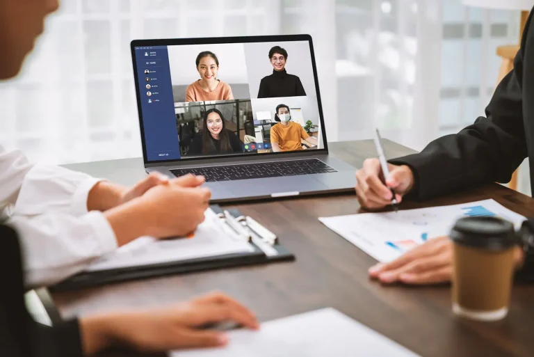business video call via laptop
