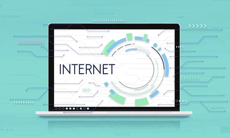 Laptop with Internet on screen and technological diagram