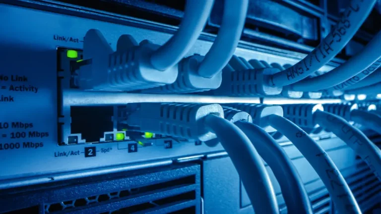 Internet cables plugged into router or modem